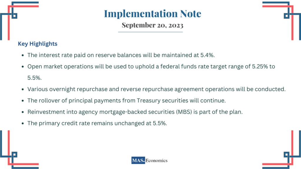 Summary of key takeaways from the Federal Reserve's September 2023 FOMC statement.