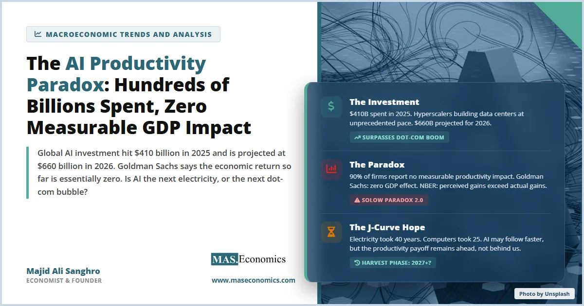 AI productivity paradox: $410B spent in 2025, $660B in 2026 projected; zero GDP impact; Solow Paradox 2.0.