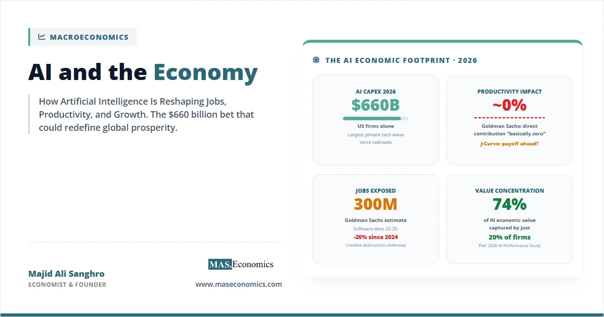 AI and the economy: $660B capex, 300M jobs exposed, zero productivity impact so far, 74% value concentration.
