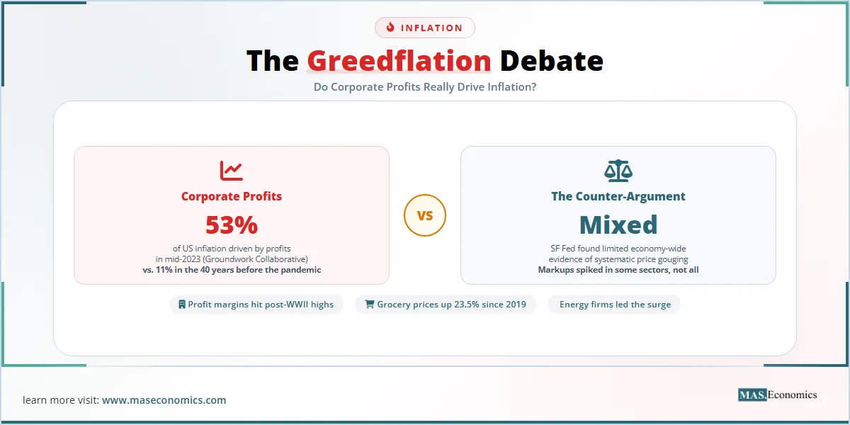 Greedflation debate: profits drove 53% of inflation in 2023 vs 11% pre-pandemic; mixed evidence, energy firms led surge.