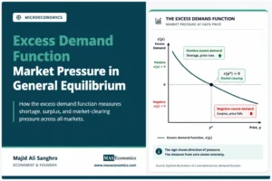 Excess demand function showing positive and negative market pressure around the market-clearing price.