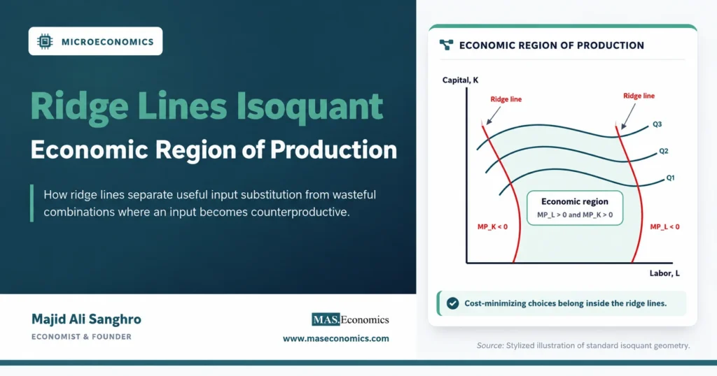 Ridge lines on an isoquant map showing the economic region of production.